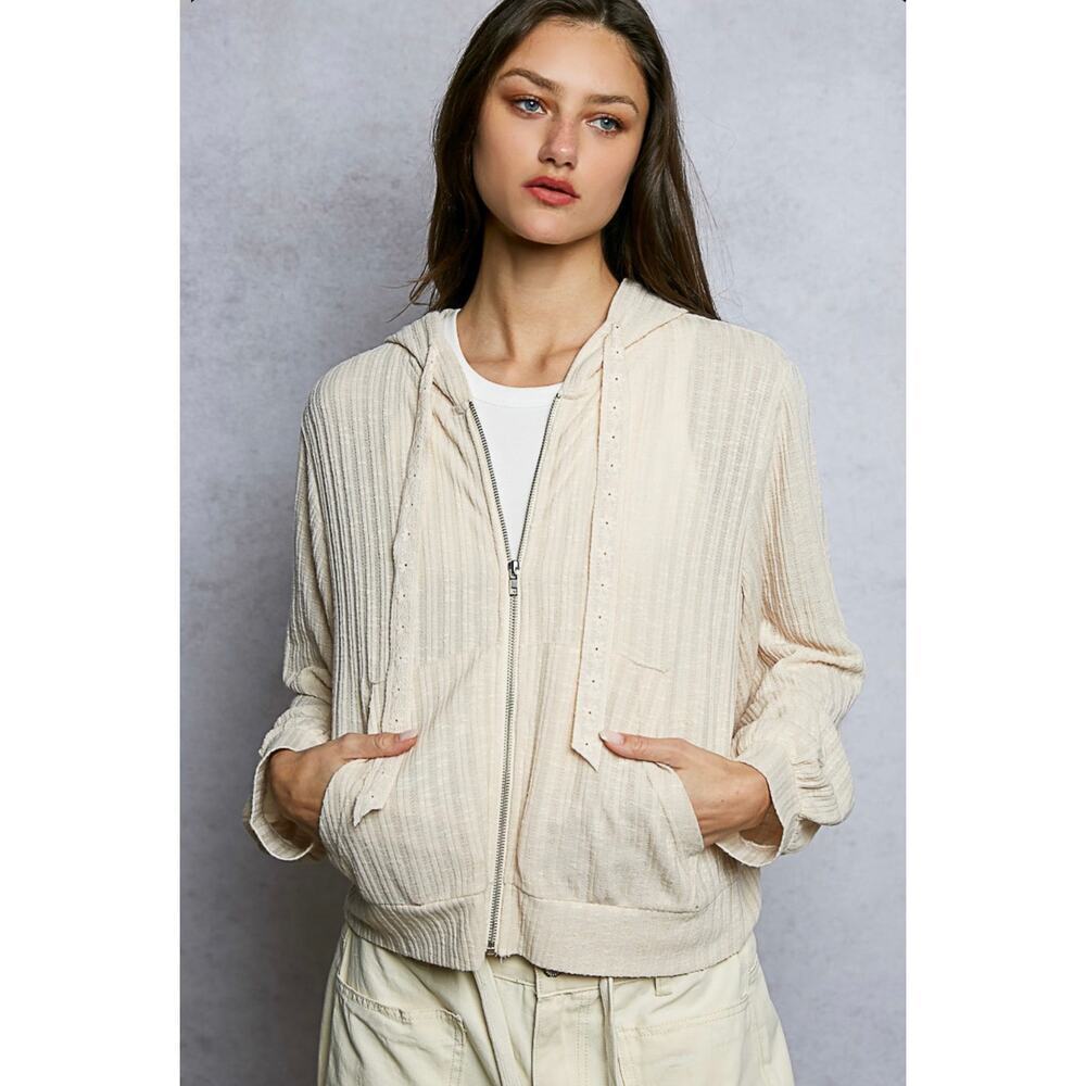 POL Almond Hooded Zip Up Jacket